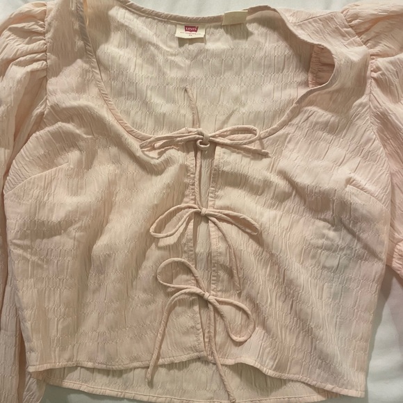 Levi's Cream Long Sleeve Tie Front Blouse - Picture 3 of 3